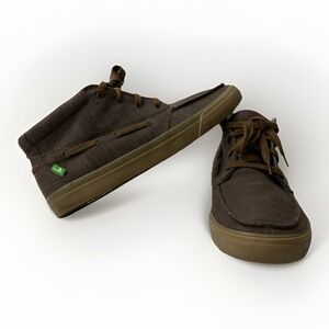 Sanuk Sea Mid Dark Brown Canvas Chukka Boat Shoes Men's Size 10
